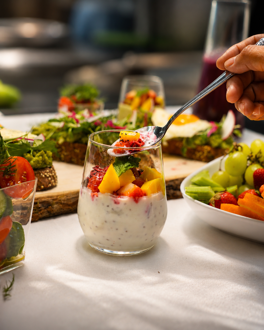 Ebbie fresh fruit parfait and avocado toast